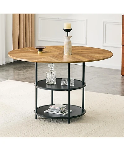 Streamdale 47.3'' Modern Two-Tone Circular Dining Table with Double-Layer Storage