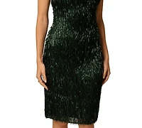 Adrianna Women's One-Shoulder Fringe Sequin Long Dress