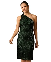 Adrianna Women's One-Shoulder Fringe Sequin Long Dress