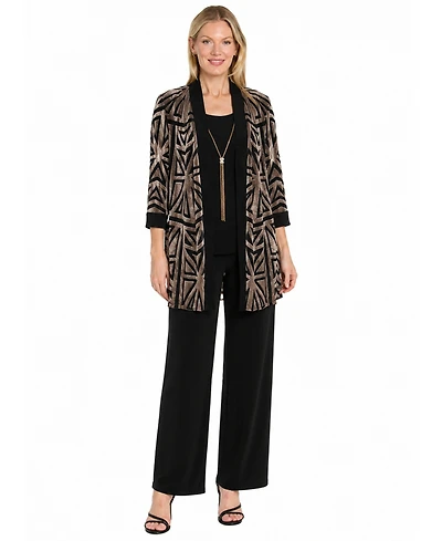 R & M Richards Women's 3-peice Flocked Duster Jacket and Pant Set
