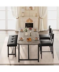 homfan Dining Table for 4, Kitchen Table with Upholstered Bench, Space-Saving Table for Apartment, Industrial Wood and Metal Room Table, Easy Clean