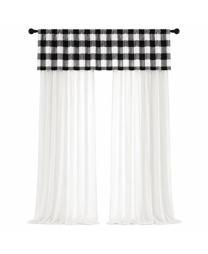 Kate Aurora 3 Piece Country Farmhouse Buffalo Plaid Sheer Curtains And Valance Set