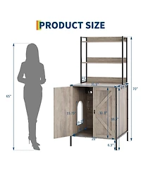 homfan Farmhouse Cat Litter Box Enclosure Cabinet – 70" Tall Hidden Furniture with Charging Station, Storage Shelves, Magnetic Lock Doors