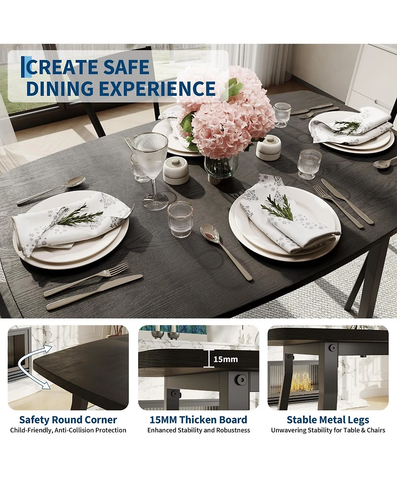 homfan 5 Dining Table Set, 43 Inch Kitchen and Chairs, Square Set with Rounded Corners