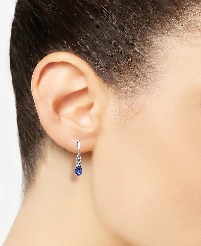 Macy's 2-Piece Lab-Grown Blue Sapphire (3/4 ct. t.w.) & White Sapphire (1/5 ct. t.w.) Pendant Necklace & Earrings Set in Sterling Silver