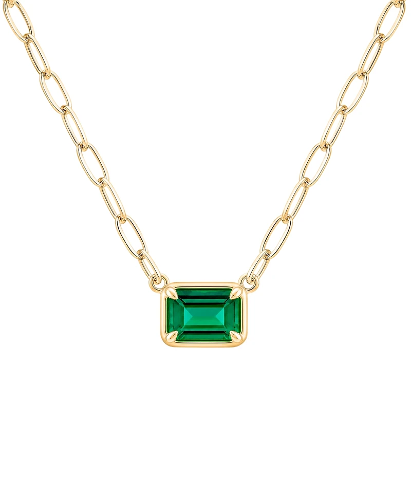 Macy's Lab-Grown Emerald (3/8 ct. t.w.) Pendant Necklace in 14k Gold Over Sterling Silver