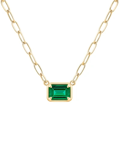 Macy's Lab-Grown Emerald (3/8 ct. t.w.) Pendant Necklace in 14k Gold Over Sterling Silver