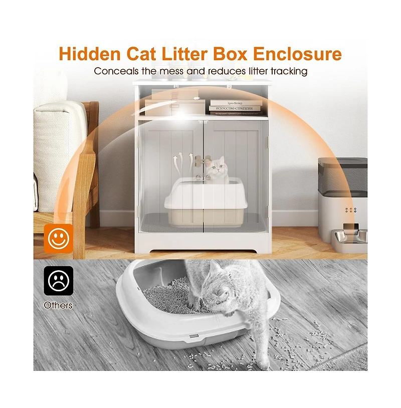 Ruie Hidden Cat Litter Box Enclosure Furniture Washroom with Side Table Top