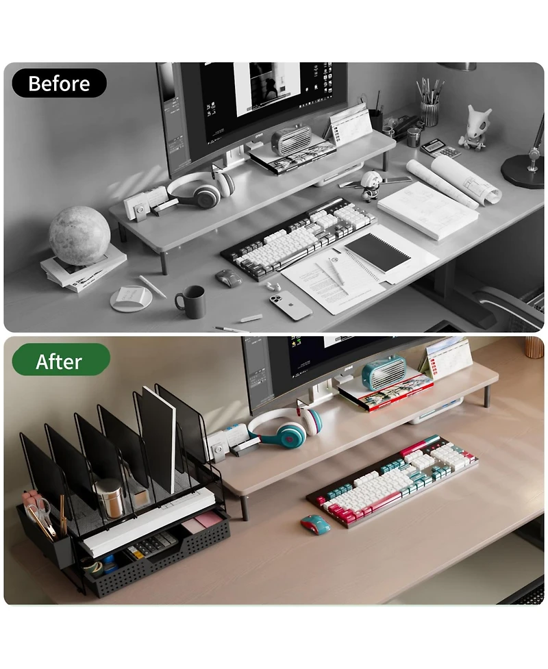 Danrong Metal Desk Organizer with Vertical File Holder Drawer Pen Multi-Functional Storage for Home Office School