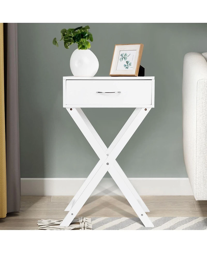 Costway Nightstand X-Shape Drawer Accent side End Table Modern Home Furniture