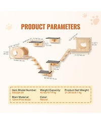 Ruie Wall Mounted Cat Shelves Set of 7 with Jumping Boards and Hammock