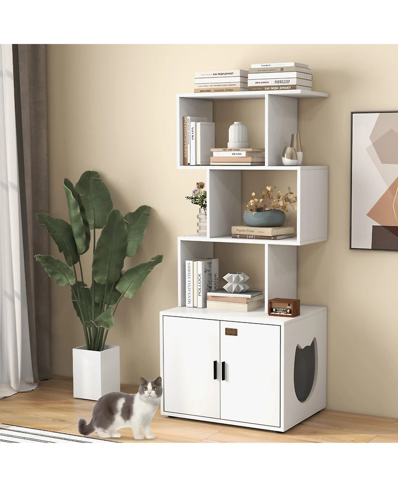 Ruie 56 Inch Tall Cat Litter Box Enclosure Cabinet with Storage Shelves
