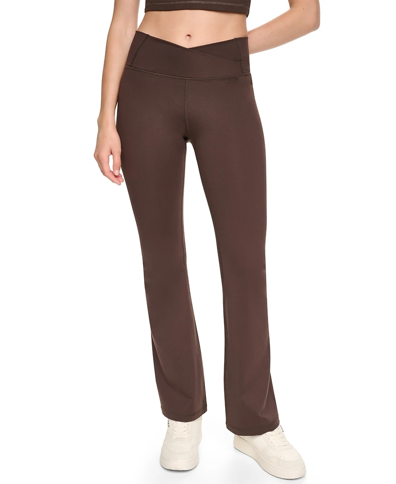 Dkny Sport Women's Cross Front Balance Compression High-Waist Flare Pants