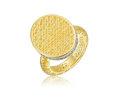 Rachel Glauber Radiant 14K Gold Plated Mesh Brilliant Cz Pave Ring
