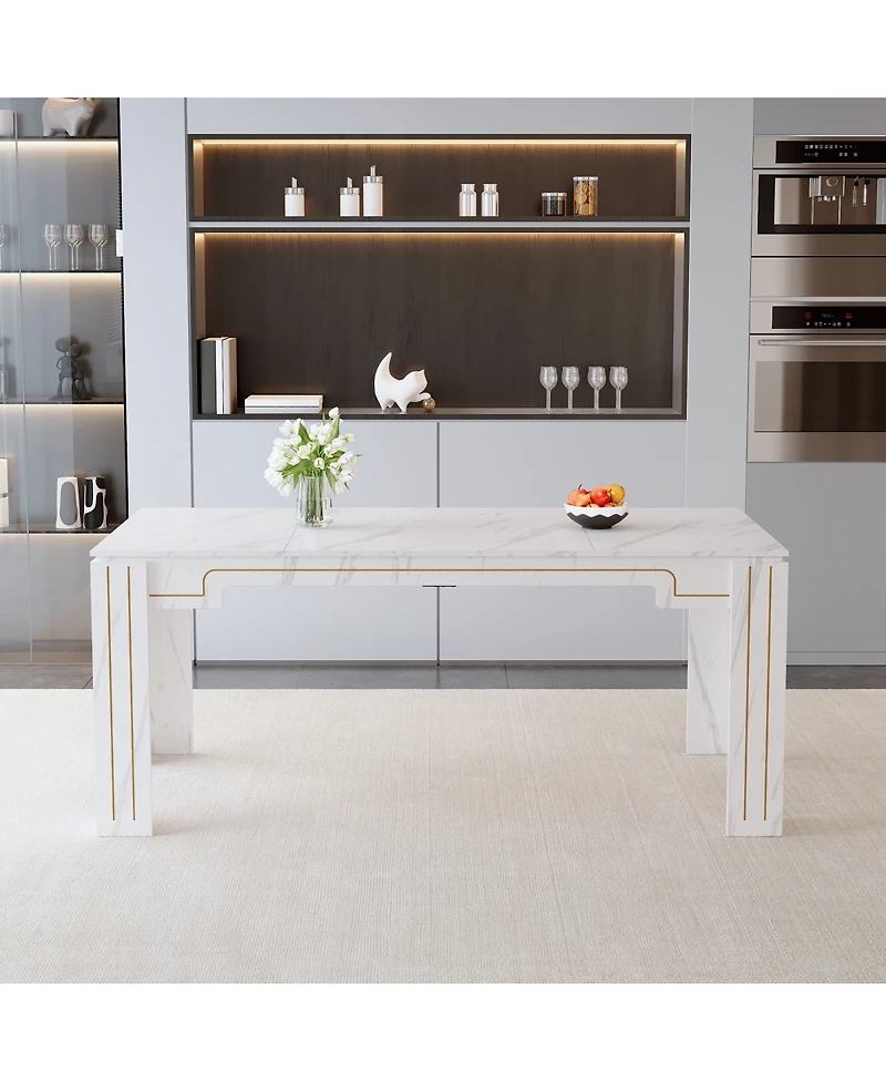 Streamdale Furniture 71" Marble Pattern Mdf Dining Table with Grooved Legs (Seats 6-8)