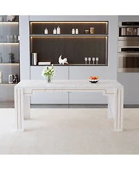 Streamdale Furniture 71" Marble Pattern Mdf Dining Table with Grooved Legs (Seats 6-8)