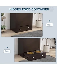 Ruie Pet Feeder Station Storage Cabinet with Raised Dog Bowls and Side Hooks