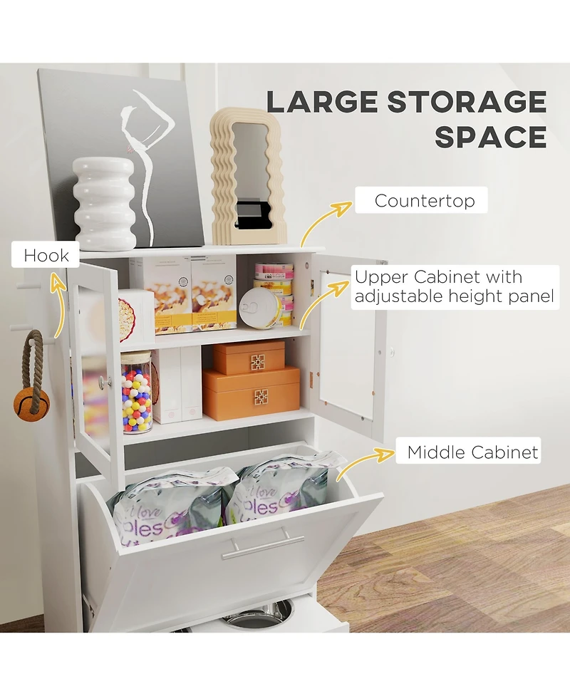 Ruie Dog Feeding Station with Two Storage Cabinets Raised Bowls and Anti Tip Kit