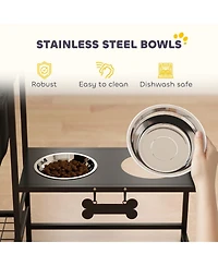 Ruie Height Adjustable Dog Bowl Stand with Two Feeding Stations and Toy Bin Basket