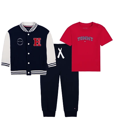 Tommy Hilfiger Toddler Boys' 2T-5T Baseball Jacket, T-Shirt and Pants, 3-Piece Set