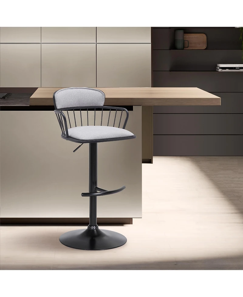 Clihome Fabric Adjustable Bar Stool with Metal Backrest, Modern Swivel Counter Height Chair, Metal Base Kitchen Stool