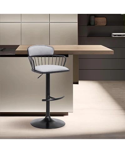 Clihome Fabric Adjustable Bar Stool with Metal Backrest, Modern Swivel Counter Height Chair, Metal Base Kitchen Stool