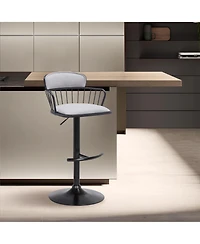 Clihome Fabric Adjustable Bar Stool with Metal Backrest, Modern Swivel Counter Height Chair, Metal Base Kitchen Stool