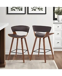 Clihome Leather Swivel Bar Stool, Modern Upholstered Counter Height Chair, Wood Frame Kitchen Island Stool