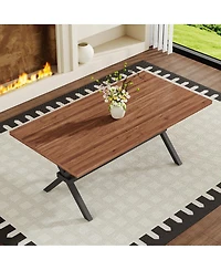 Streamdale Furniture 71" Walnut Mdf Splicing Dining Table with X-Shaped Metal Frame