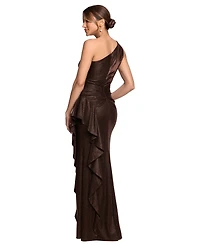 Xscape Women's One-Shoulder Glitter Long Dress