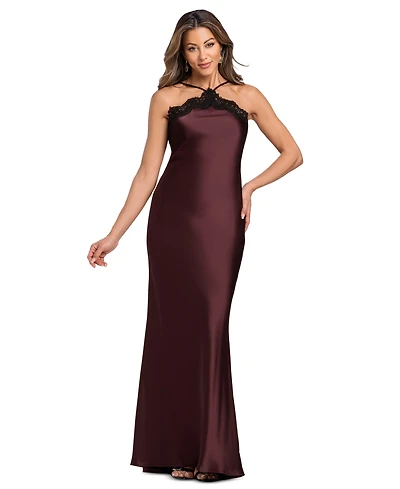 Xscape Women's Satin Lace Combination Halter Gown