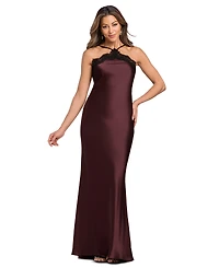 Xscape Women's Satin Lace Combination Halter Gown