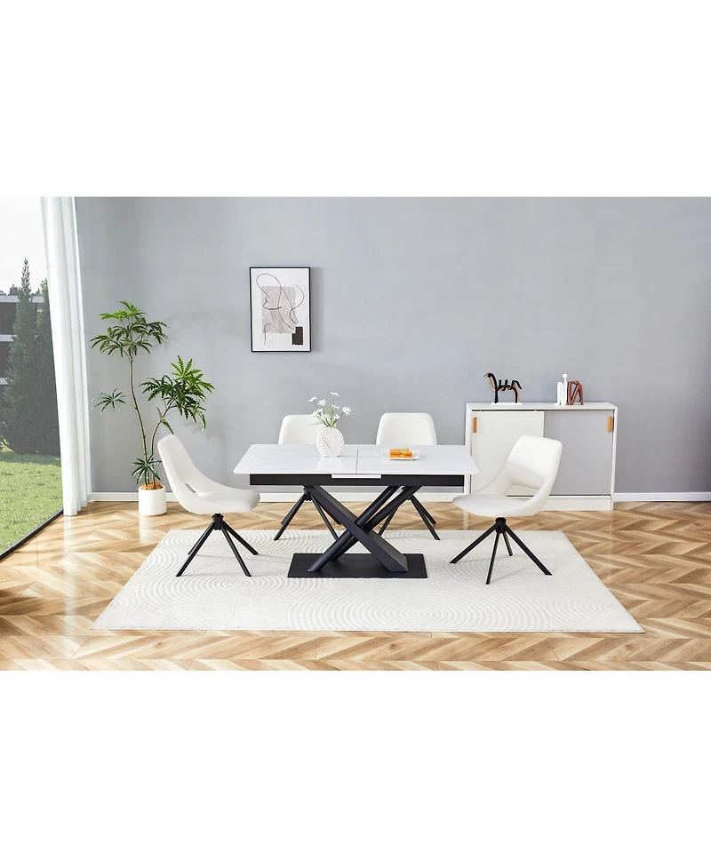 Streamdale Furniture Modern Dining Table with Marble Top and Metal X-Frame Legs