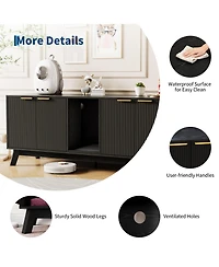homfan Wooden Cat Litter Box Enclosure – 59" Dual-Room Hidden Furniture with Mat, Indoor Pet House, Tv Stand Side Table, for 2 Cats