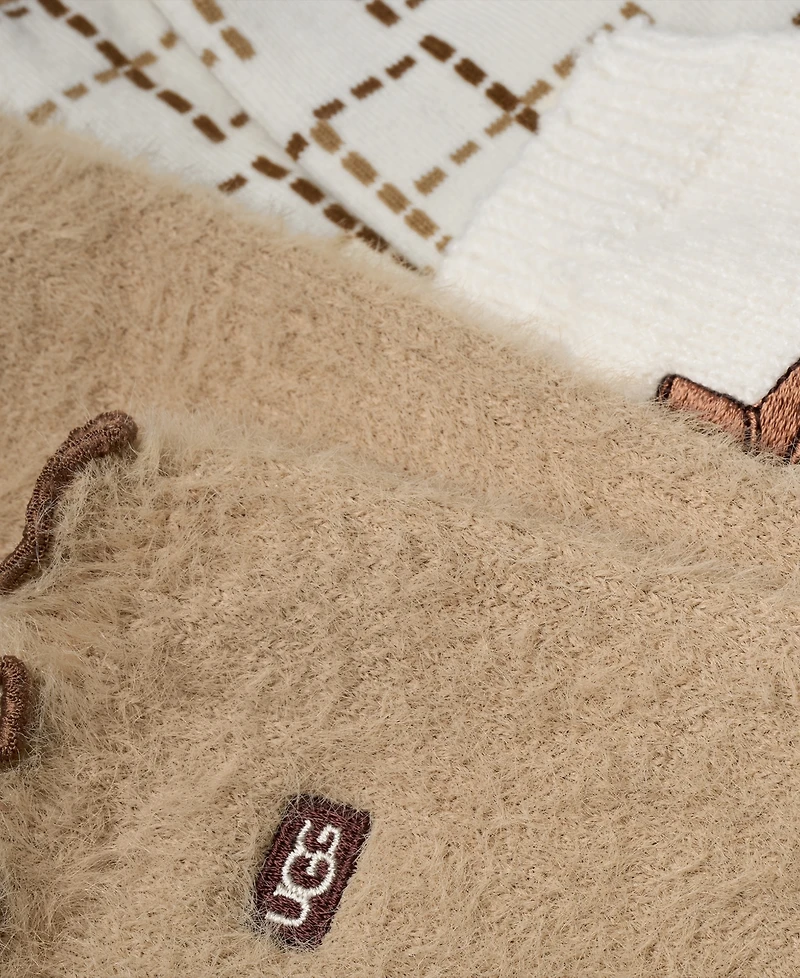Ugg Classic Crew Embroidered, Plaid & Fuzzy Ruffle-Edge Sock Set, 3-Piece
