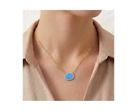Rachel Glauber 14K Gold Plated Sparkling Oval Opal and Cz Halo Necklace