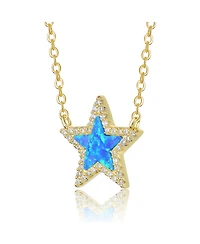 Rachel Glauber 14K Gold Plated Sparkling Star Opal and Cz Halo Necklace