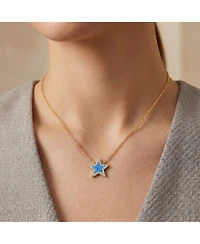 Rachel Glauber 14K Gold Plated Sparkling Star Opal and Cz Halo Necklace