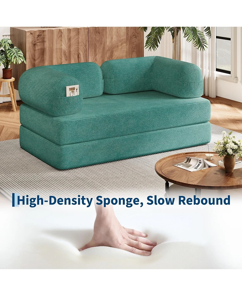 4-in-1 Convertible Folding Sofa Bed, Corduroy Floor Sofa Bed, Frame-Free Floor Lounger with Foam Backrest-Perfect for the Living Room and Bedroom