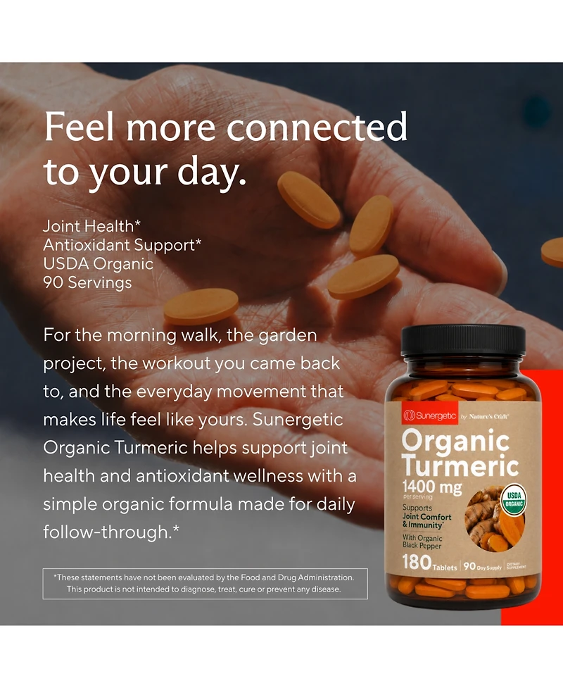Sunergetic Turmeric Tablets with Pepper, 1400mg Per Serving, 120 Count