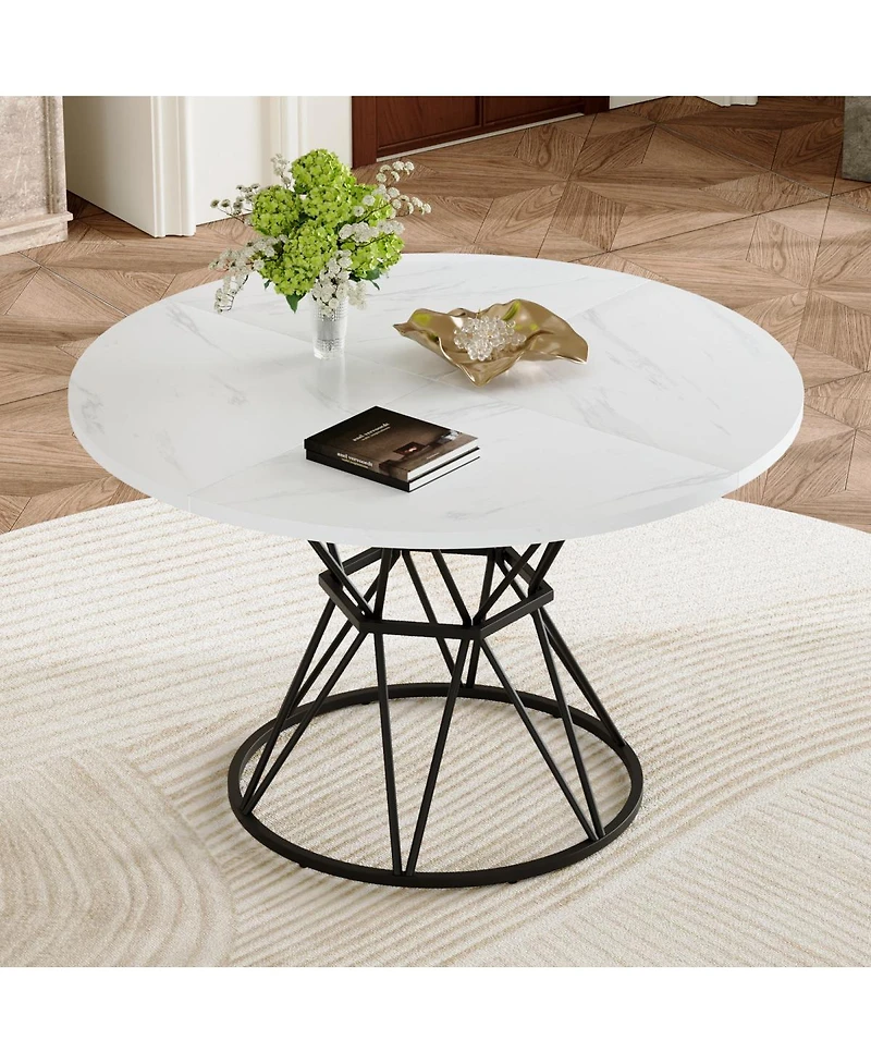 Streamdale Furniture 47.3" Round Marble-Patterned Mdf Dining Table with Metal Base
