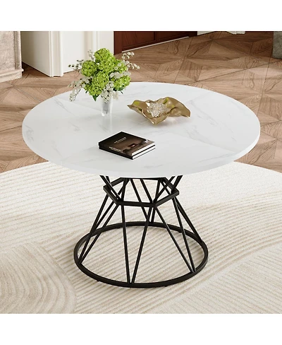 Streamdale Furniture 47.3" Round Marble-Patterned Mdf Dining Table with Metal Base