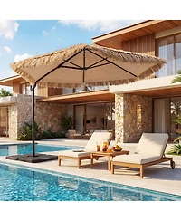Costway 9.5 Feet Cantilever Tiki Patio Umbrella Set with 220 Lbs Fillable Base for Garden