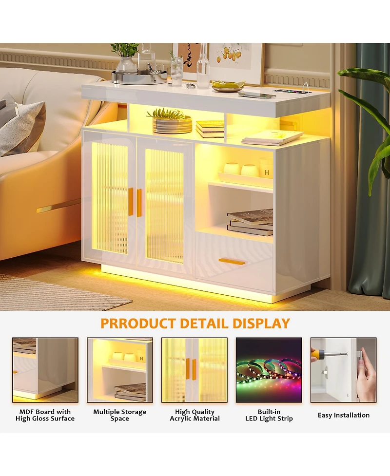 Vlsrka Modern Led Coffee Bar Cabinet with Acrylic Doors and Storage