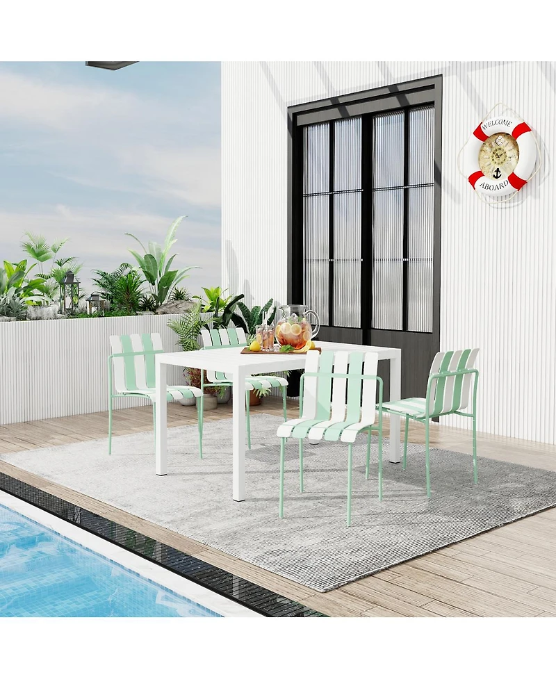 Streamdale Furniture Striped Chairs and Long Table Set IndoorOutdoor
