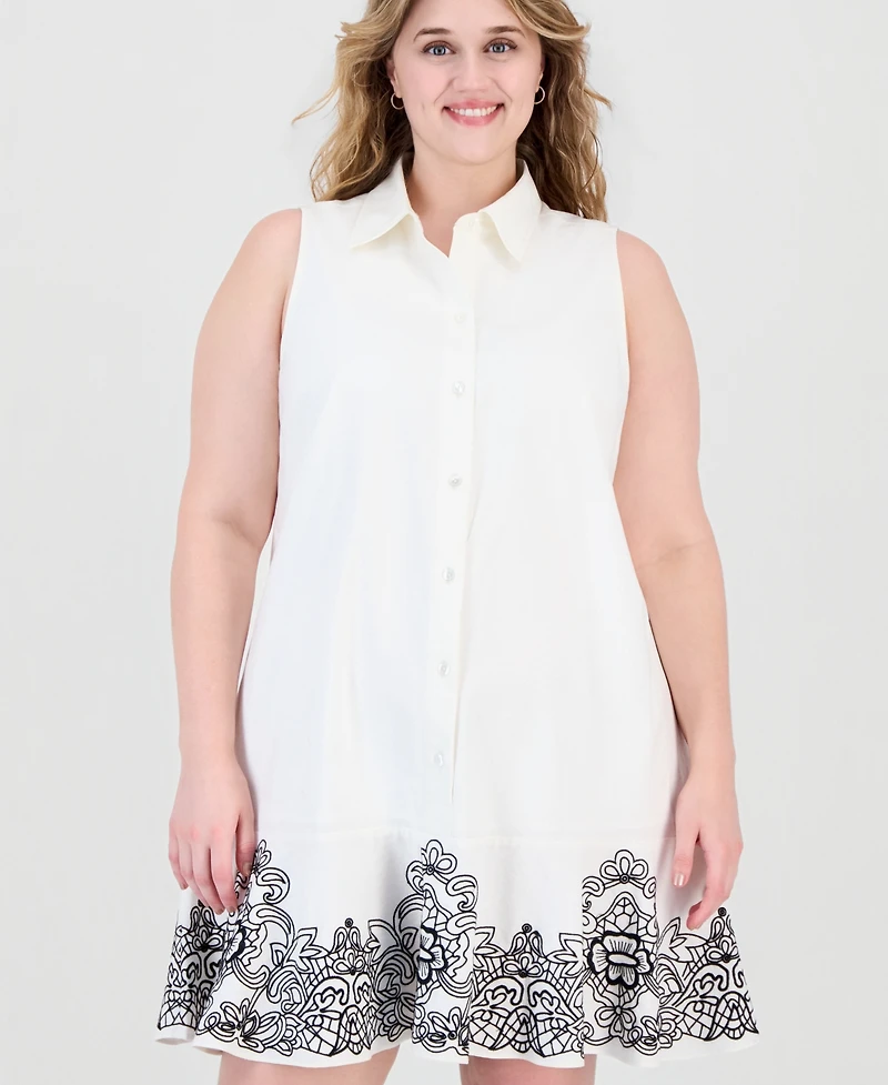 On 34th Plus A-Line Side-Pocket Embroidered Dress, Macy's Exclusive