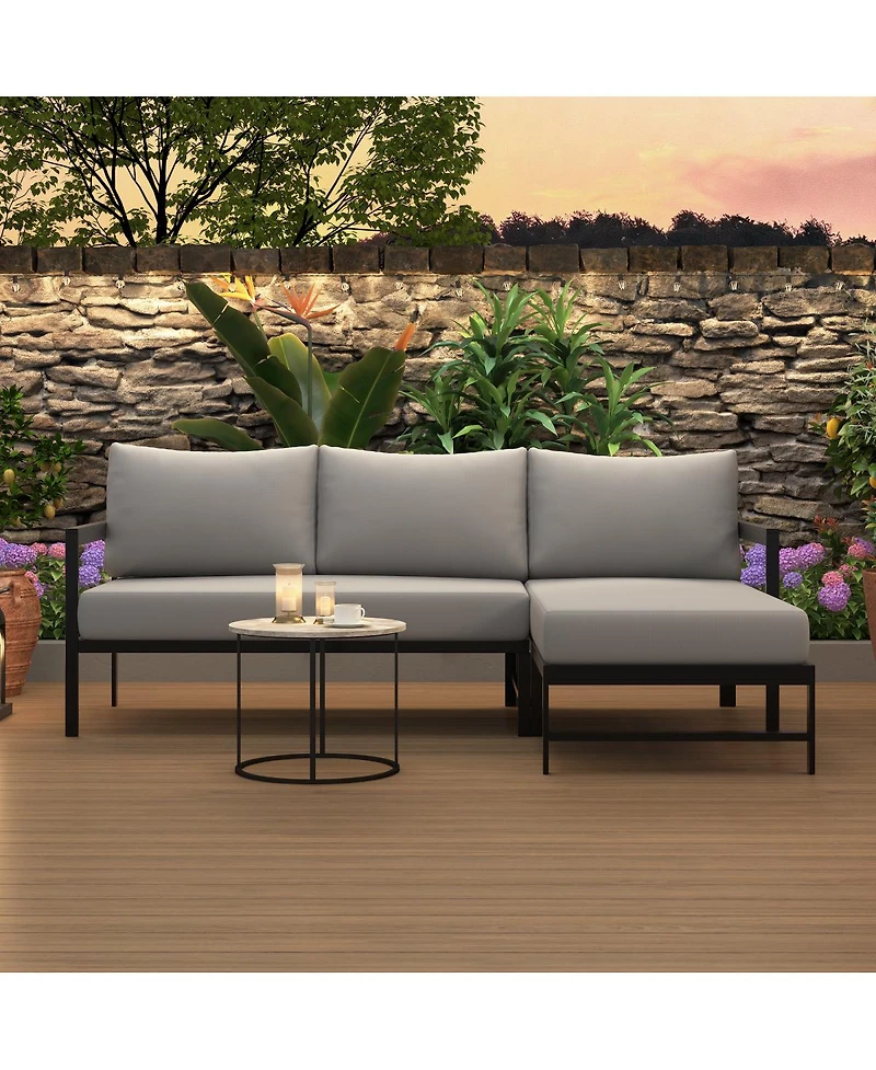 Streamdale Furniture L-Shaped Outdoor Iron Patio Sofa with Weather-Resistant Cushions