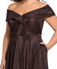 Xscape Plus Off-the-Shoulder Glitter Gown