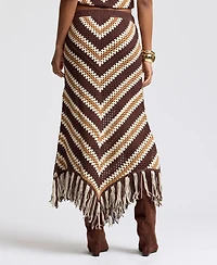 Avec Les Filles Women's Fringe Pull-On Midi Skirt