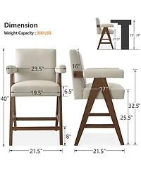 Maison Boucle Set of 4 Mid-Century Modern Counter Height Bar Stool with Arms, Solid Wood Frame, Upholstered Full Back, Footrest